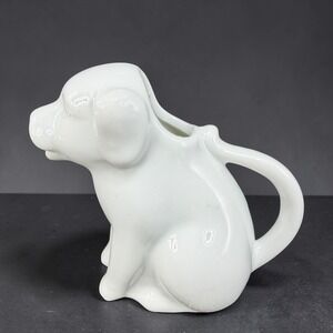 White Ceramic Dog Creamer Pitcher Vintage Puppy Figurine Mini Milk Jug 3inch